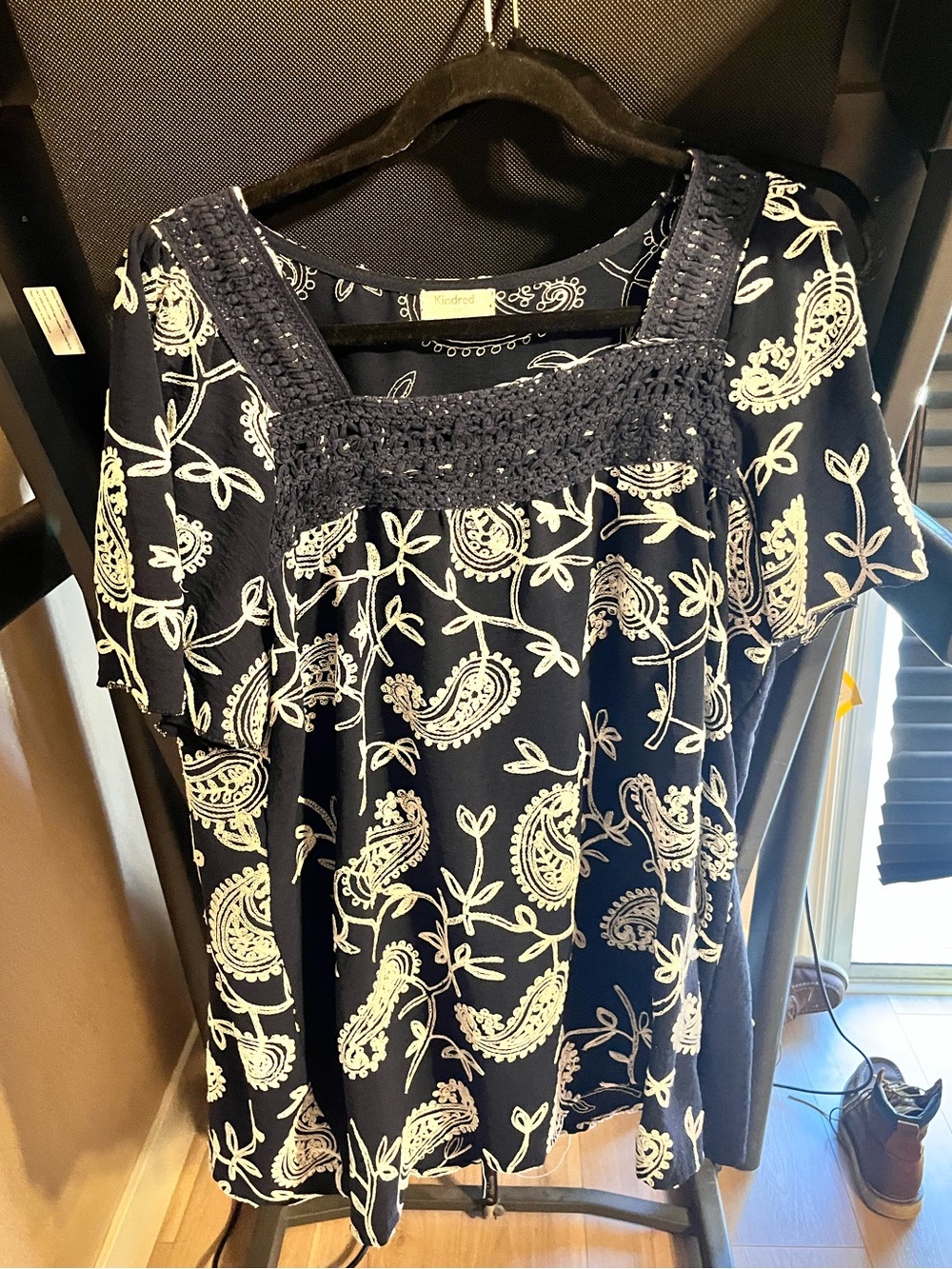 Kindred Navy Floral Crochet Square-Neck Blouse